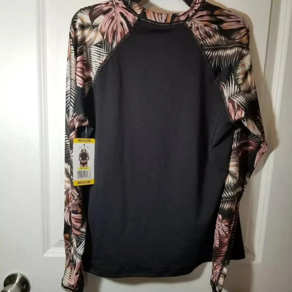 Hurley UPF 50+ Women's Black/Scattered Palms Swim Shirt Long Sleeve -NWT - Picture 4 of 6